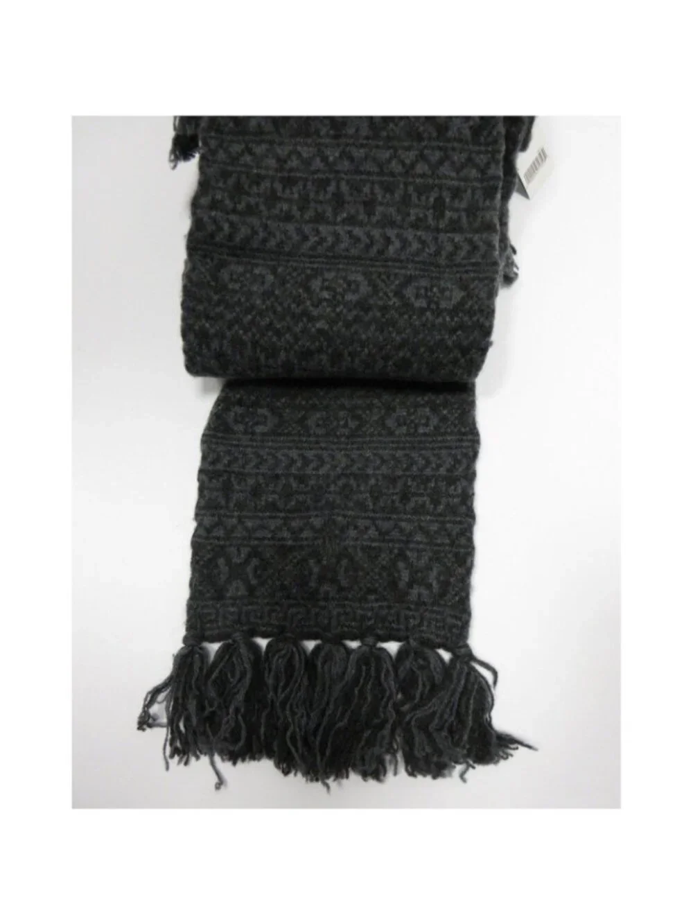 Polo Ralph Lauren Scarf One Size Charcoal Merino Wool Fair Isle Fringe